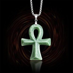 Natural A Goods Jade Bean Green Ancient Egypt Anka Cross S925 Silver Game King Dead Su Sheng Jade Pendant