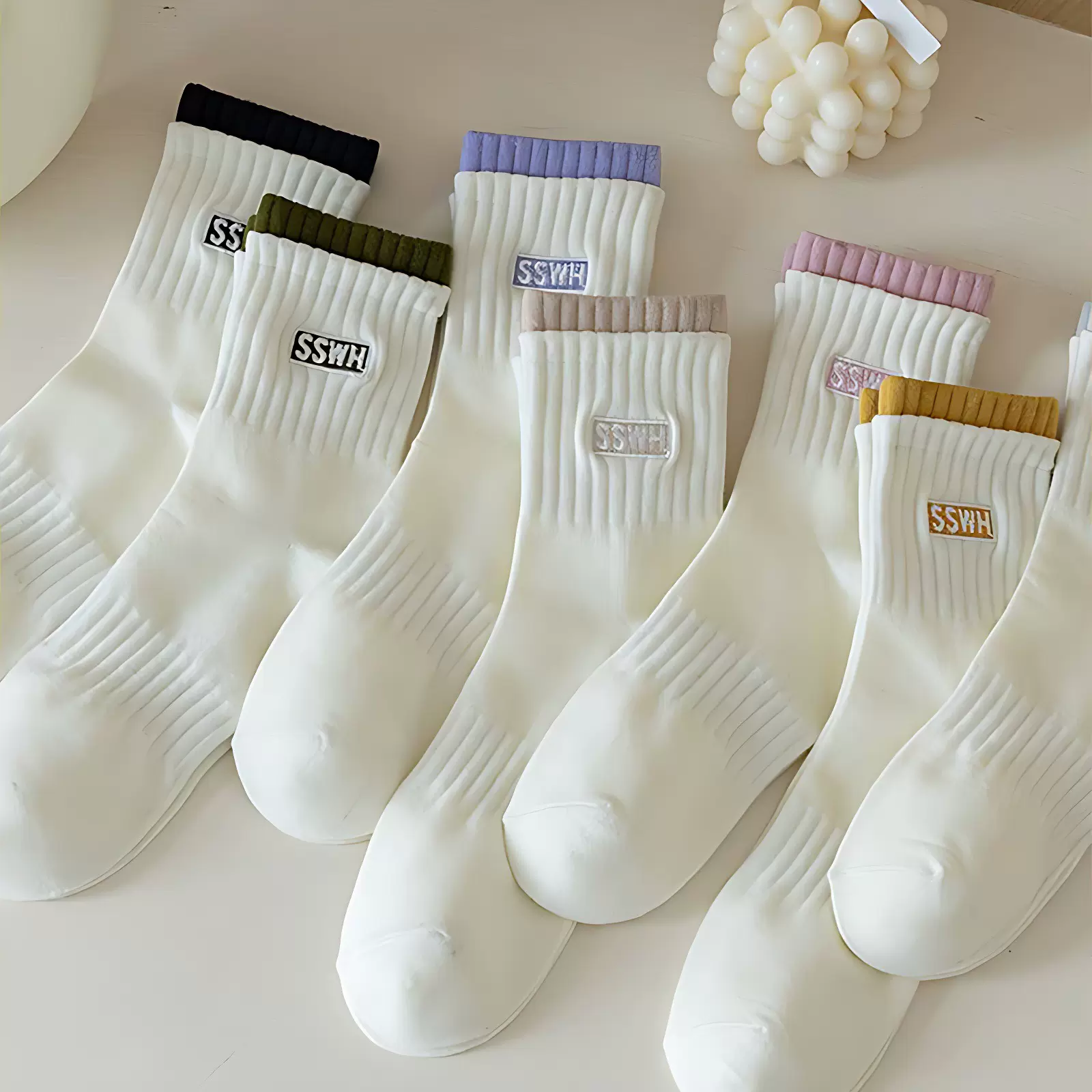 白色袜子双罗口女秋冬新款中筒袜棉袜透气拼色ins潮长袜运动女袜