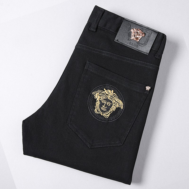 European fashion brand men's black skinny jeans stretch slim white pants men's foreign trade TikTok delivery