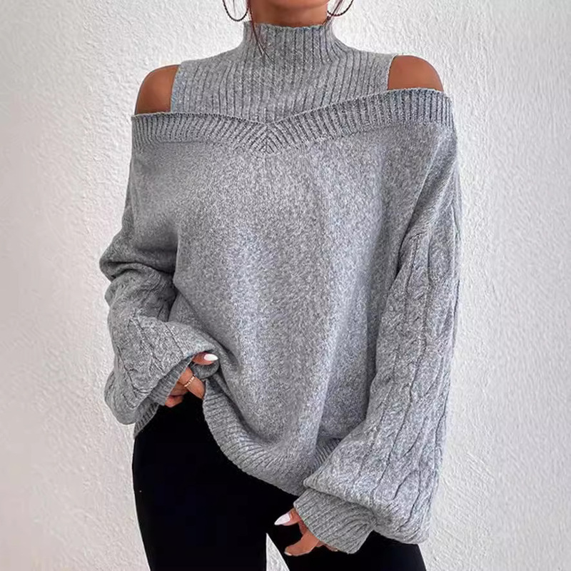 2024 autumn and winter new shoulder-exposed semi-high collar European and American sweater women loose large cross-border sweater women manufacturers in stock 2024 autumn and winter new shoulder-exposed semi-high collar European and American sweater women loose large cross-border sweater women manufacturers in stock