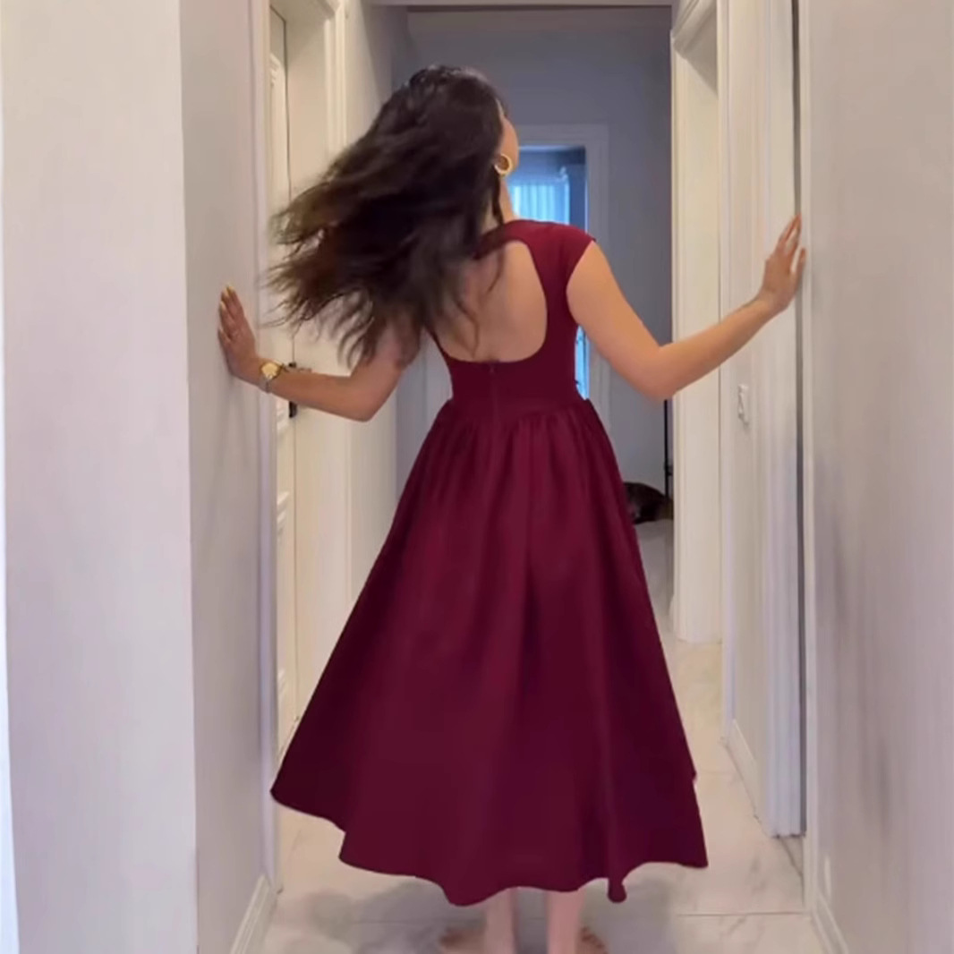 Women's Sleeveless Dress European American Style Spring Fashion Pure Sexy Temperament with Waist Cinching Backless Design for Summer_ecoleips.com