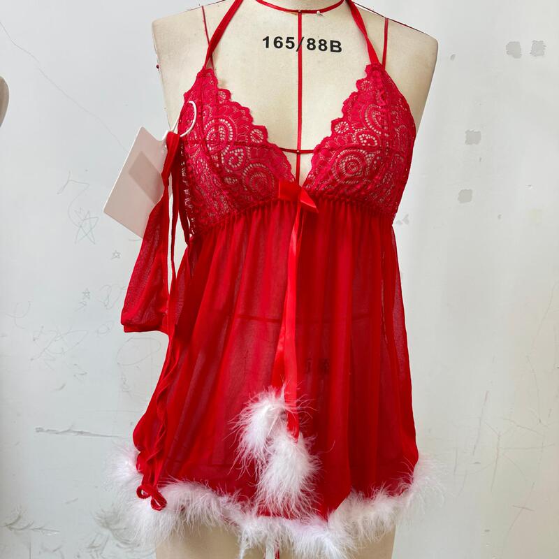 European and American Foreign Trade Christmas Clothing Sexy Mesh Perspective Underwear Sling Skirt Christmas Stage Dress Party Uniform
