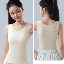 秋冬无痕少女加绒加厚文胸内衣初中高中保暖背心羊毛蚕丝贴片带胸