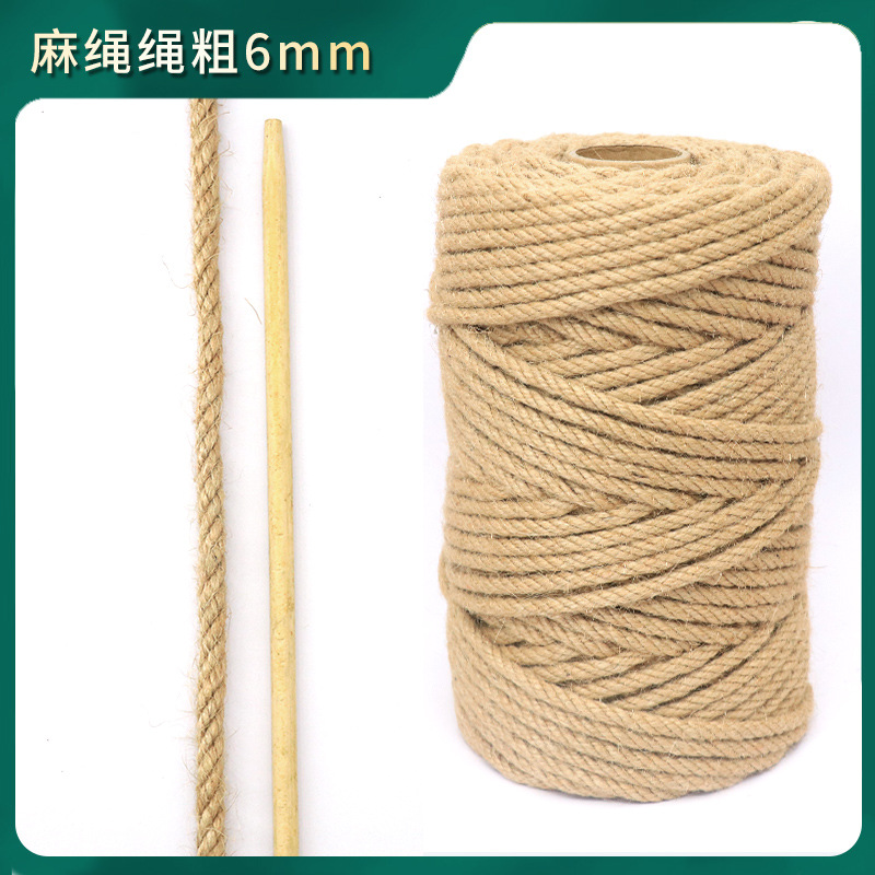 Cuerda de cáñamo gruesa para manualidades, decoración de jarrones, etiquetas, cuerda para atar, material para rascador de gatos de pared