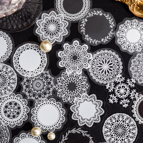 Sugar Poetry PET Boxed Stickers Lianlian Lace Series Special Shaped Lace Handbag Decoration Material Stickers 45 pieces included