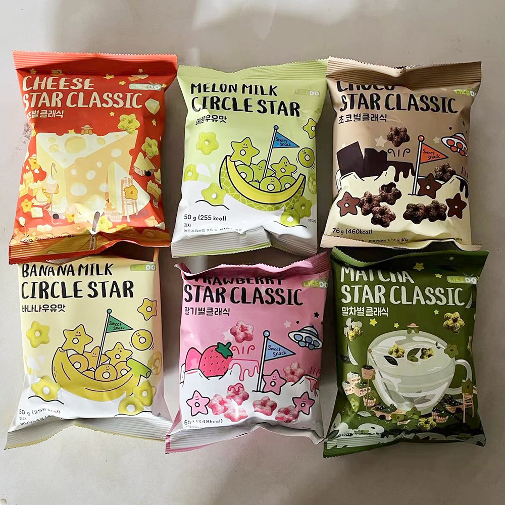 进口零食休闲食品膨化涞可五角星甜甜圈草莓味60g哈密瓜抹茶韩式