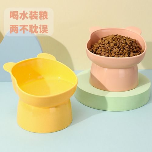Nordic Style Tilted Tall Panda Cat Bowl Wholesale Plastic Cartoon Neck Protector Anti-Tip Pet Bowl Pet Food Dishes