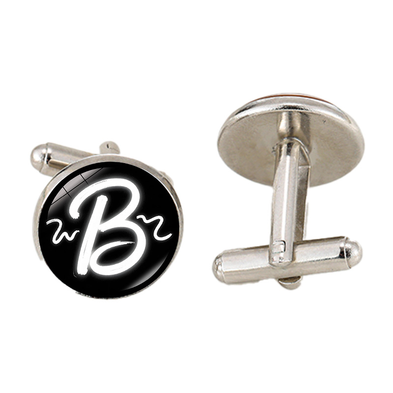 Cross-Border Foreign Trade Personalized Letter Cufflinks Time Gemstone Round Glass Cufflinks Wholesale Men's Clothing Shirt Buttons