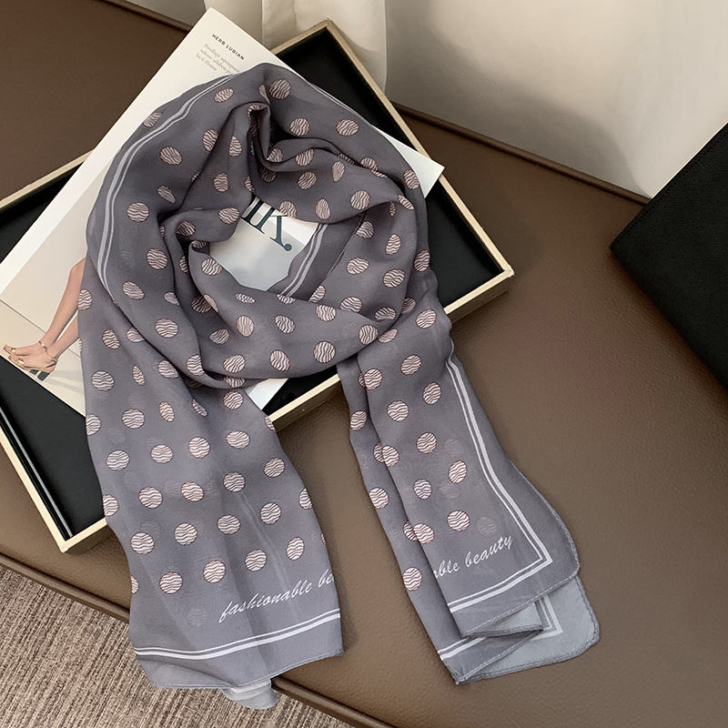 Bufanda de seda, sentido avanzado, todo fósforo, nuevo estilo multiusos, lunares, rosa, cuello, bufanda, bufanda, pañuelo, cinturón para el cabello, cinturón decorativo