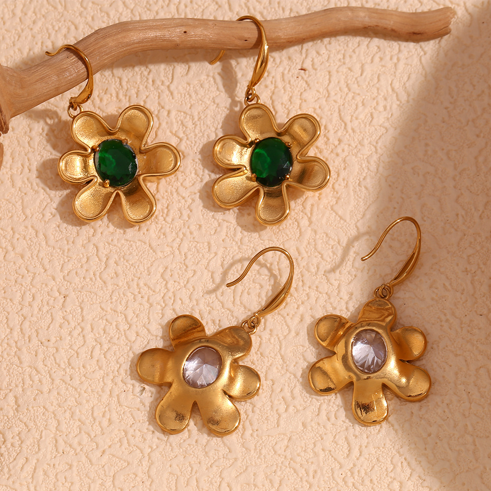 Flower Pendant Stainless Steel Earrings