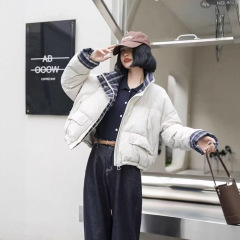 外贸棉衣女短款格子翻领加厚保暖防寒服韩版宽松棉袄气质减龄棉服