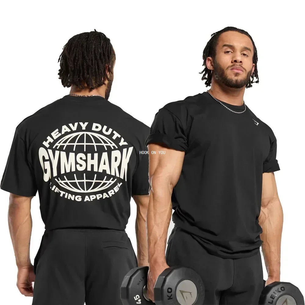 跨境速卖通跨境美国肌肉鲨鱼t恤街头健身体操夏季运动健身短袖男