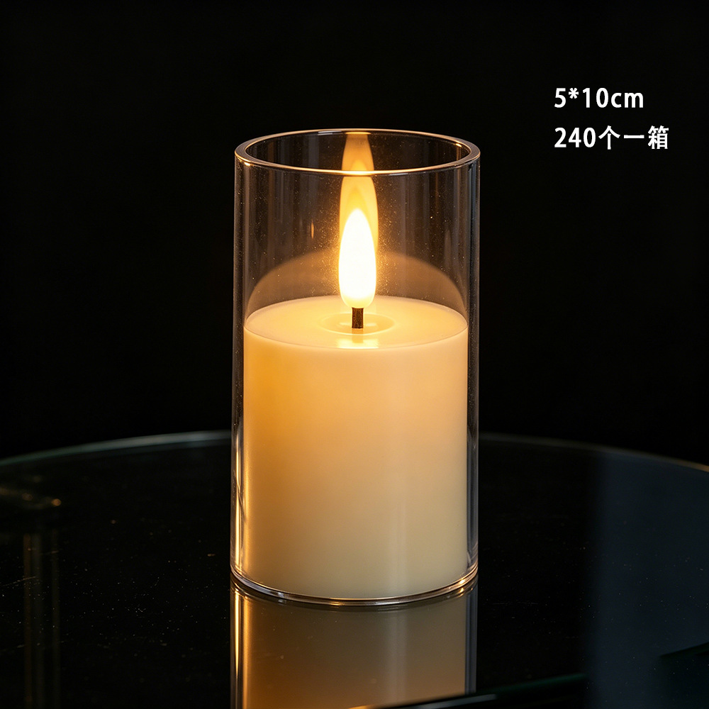 Vela acrílica popular de Amazon, vela electrónica LED transfronteriza con taza, ambiente de llama simulada parpadeante.