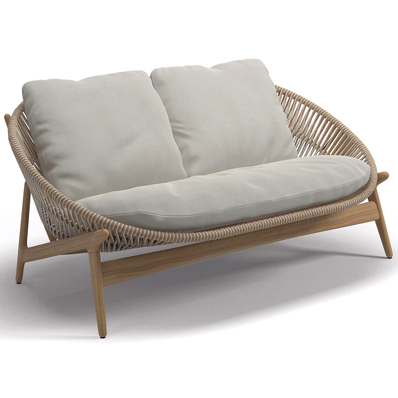 Conjunto de sofá de ratán para patio exterior, sillón individual de ocio para balcón de villa, muebles de teca de diseño para jardín exterior image 6