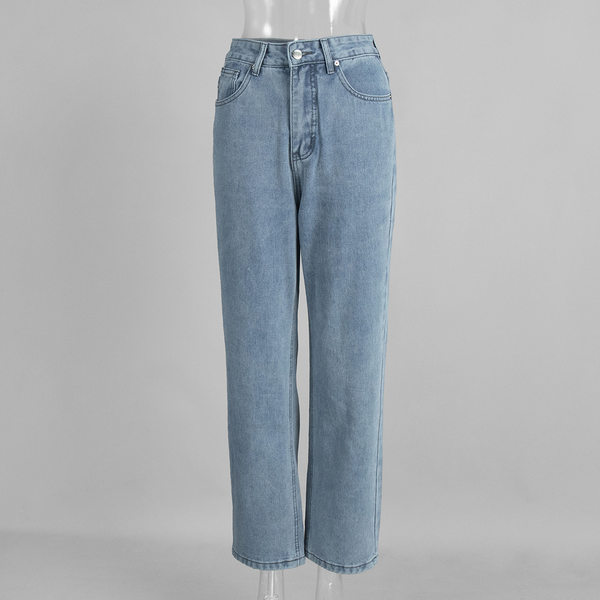 Quần jeans nữ ống đứng lưng cao phong cách thanh lịch, chất cotton nguyên chất ôm dáng — màu xanh