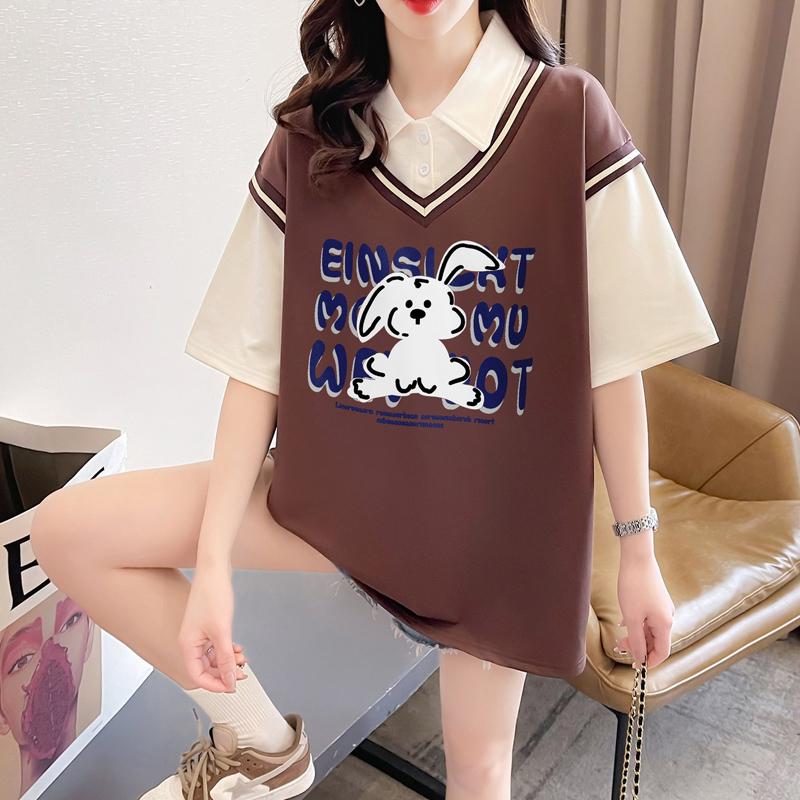 長袖Tシャツ 女の子用 2025年春夏新作 中学生・高校生 カレッジ風 フェイクツーピース 薄手ポロスウェットシャツ|undefined