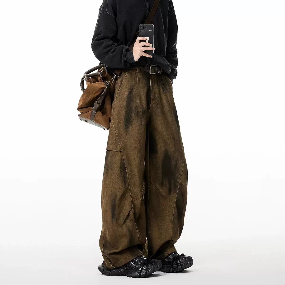 高级感扎染做旧风牛仔裤子男春秋美式vintage复古水洗阔腿休闲裤