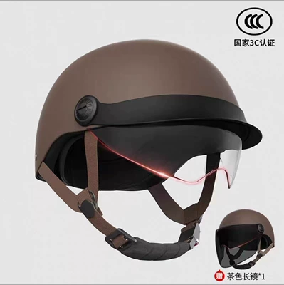 Motosiklet kaskı (dəbilqə) – Sun Protection High-Definition Half Helmet - 3c-certification-retro-brown-hat-brim-transparent-endoscope-changcha