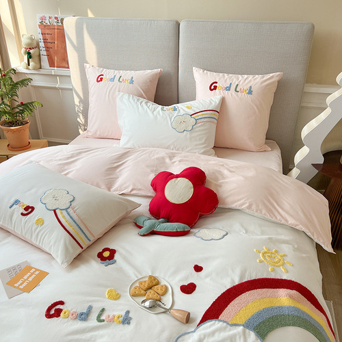 Class A small dinosaur washed cotton cartoon four-piece set pure cotton student quilt cover pure cotton children's three-piece bedding set