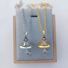 vivienne西太后奥地利立体水晶土星项链女 经典星球水滴大钻吊坠