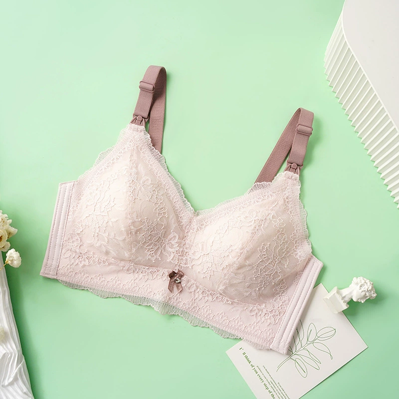 Lace wireless bra for breastfeeding, supporting push up bra for pregnant, underwear, front lock