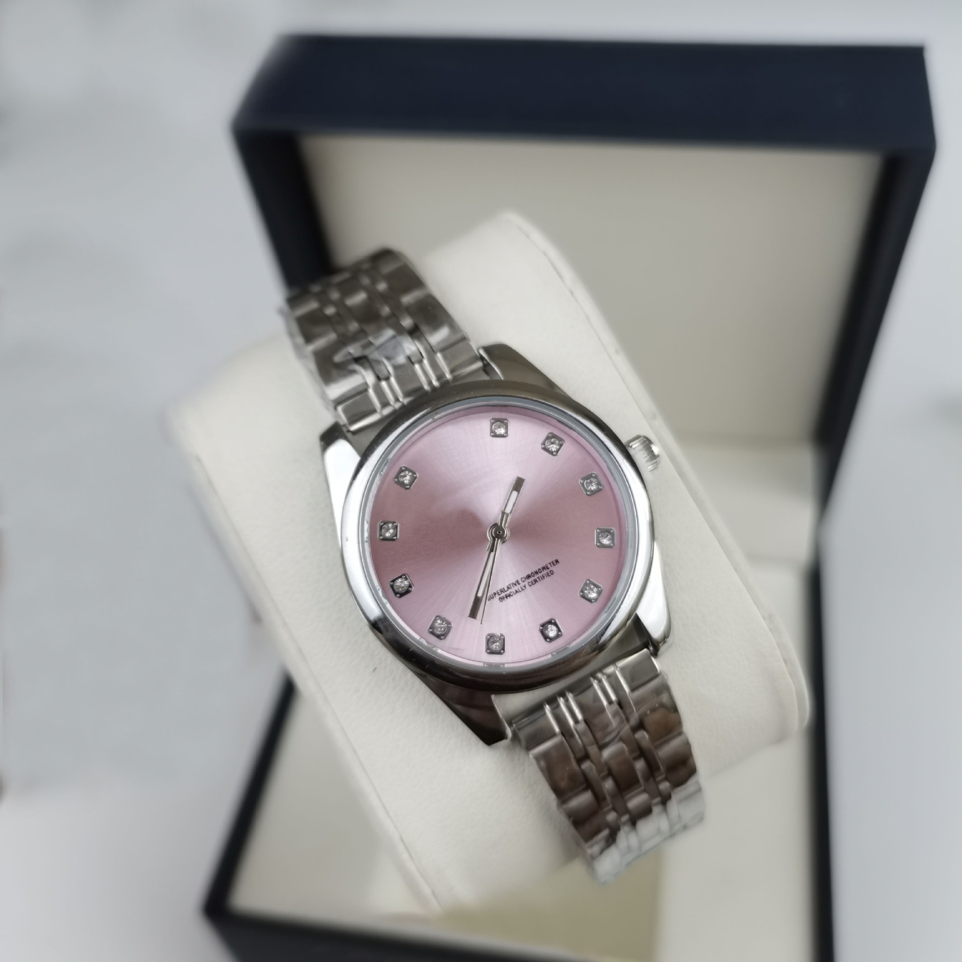 여성 메탈 손목시계 스테인리스 밴드 아날로그 쿼츠 학생용 37mm 패션시계