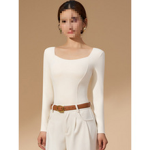 新款赛迪~白色羽绒保暖内衣女长袖衫带胸垫一体修身显瘦U领加绒打