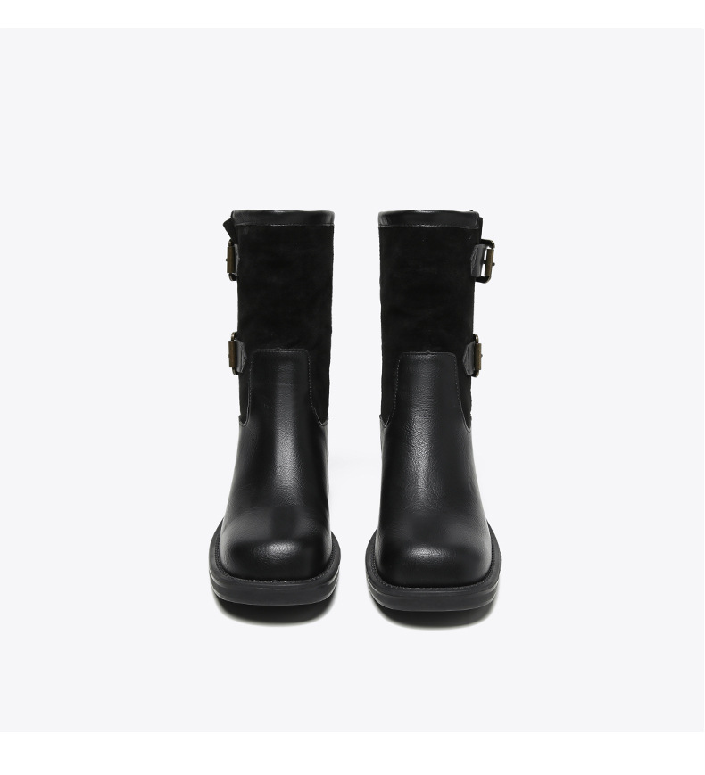 Vintage high-heeled booties Women's boots New fall/winter belt buckle mid-calf single boot chunky heel boots_voghion.com