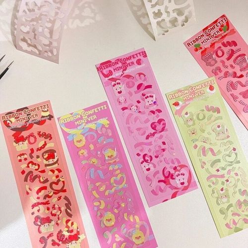 Korean Version Cute Ribbon Bear Sticker Laser Sparkling Gukka Handmade Album Gukpan DIY Decorative Material