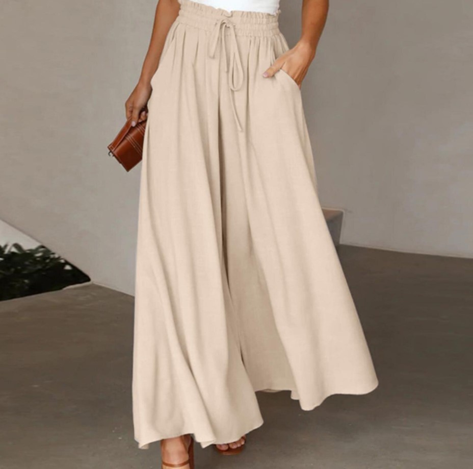 Women's Clothing Summer Wide Leg Trousers For Women High Waist Elastic Waistband Long Skirt Pants Design For Formal & Casual For Women_ecoleips.com