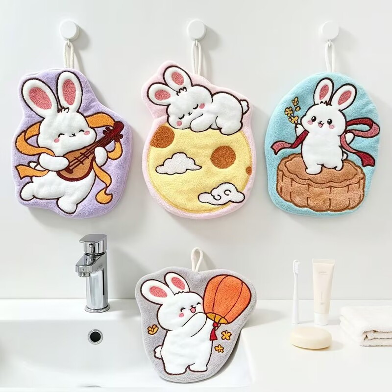 Hanging hand towel, Dragon Boat Festival cartoon hand towel, absorbent, soft, quick-drying, non-shedding, suitable for home bathroom, children's hand towel