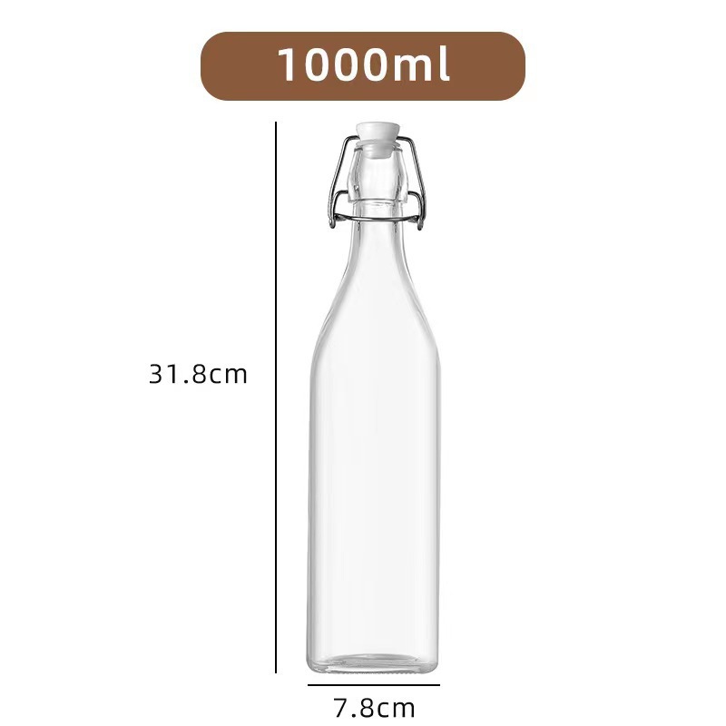Botella de bebida de vino de fruta transparente botella de enzima de sellado botella de leche botella de jugo botella de aceite doméstica botella de vidrio de sellado de presión