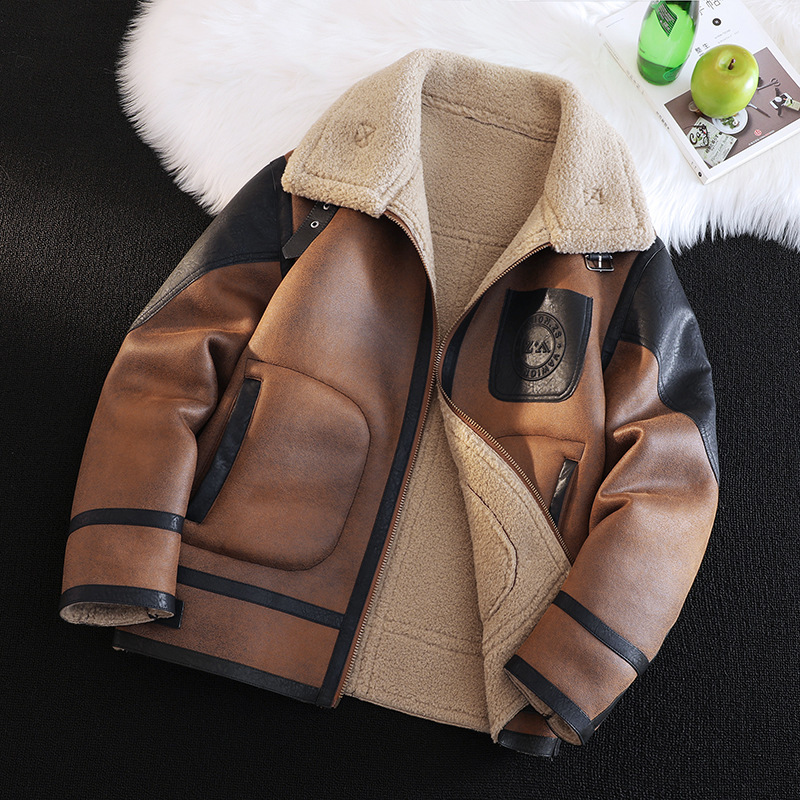 European station velvet blanket wind 2024 winter new plus size fur jacket men's fashion casual personality PU leather