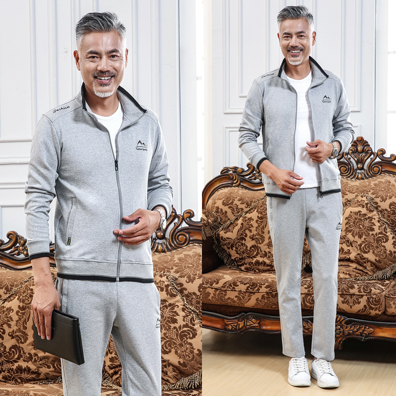 Primavera y otoño, ropa deportiva para hombres de mediana edad, ropa de papá, ropa de dos piezas, ropa deportiva para correr suelta, tamaño grande