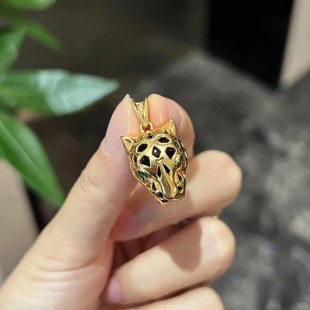18K Gold Necklace Leopard Head Pendant Au750 Gold Pendant Black Agate Leopard Head Versatile Women's Necklace Water Shell Gold