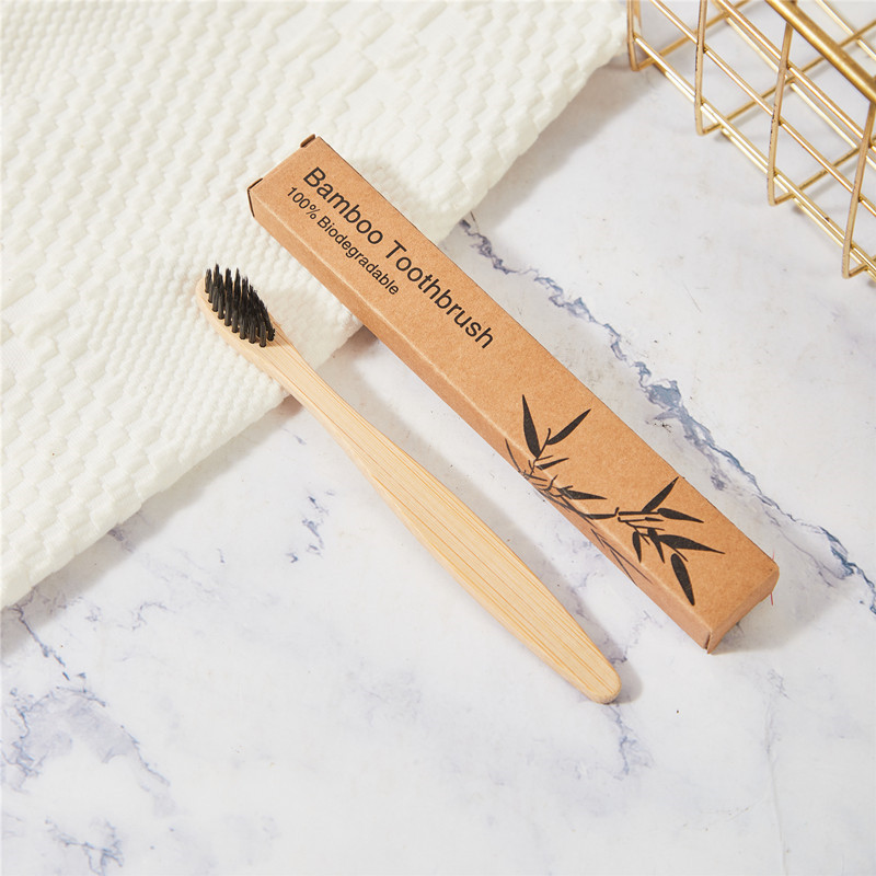 Cepillo de dientes de carbono de bambú para niños Papel Kraft en caja Arco Iris cepillo suave ultrafino cepillo de dientes de bambú de madera se puede configurar