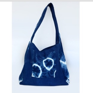 Tie-dye Patch Large Shoulder Bag White Embryo Blue Dye Handmade Cotton Fresh Style Intangible Cultural Heritage Cultural and Creative Ethnic Culture Gifts