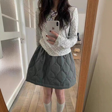 韩国ins秋冬百搭菱格压线松紧腰羽绒棉半身裙女A字显瘦保暖短裙子