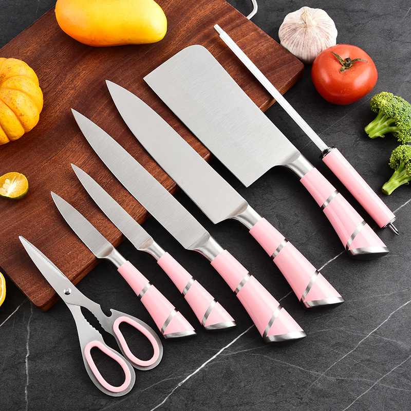Spot juego de cuchillos de comercio exterior mango hueco de acero inoxidable juego de regalo de cocina cuchillo de ocho piezas con asiento de cuchillo cocina hogar