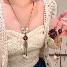 新中式禅意陶瓷吊坠项链女波西米亚民族风长款颈链配饰挂绳毛衣链