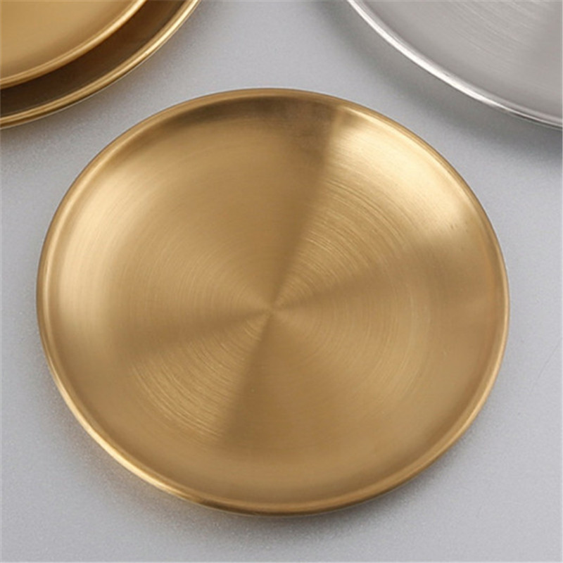 Korean Stainless Steel Barbecue Plate Household Desktop Residue Bone Plate Golden Disc Fruit Plate Round Snack Tray