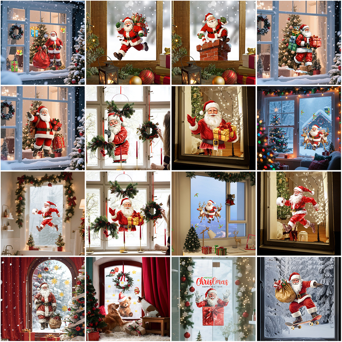 Sticker mural noël père noël décoration vitre et vitrine_voghion.com