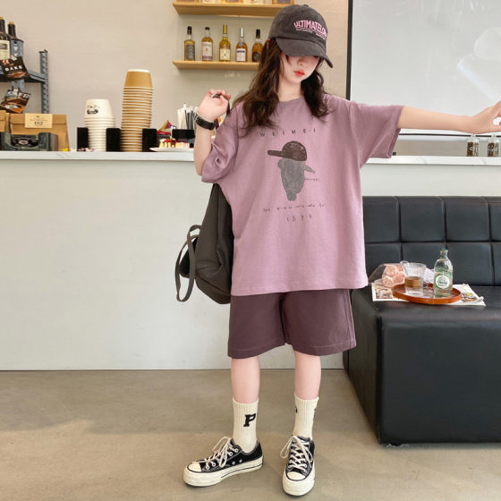 Girls' Casual Short-sleeved T-shirt suit Summer 2025 New Children's Summer Wear Big Children's Shorts Styky Sports Girls