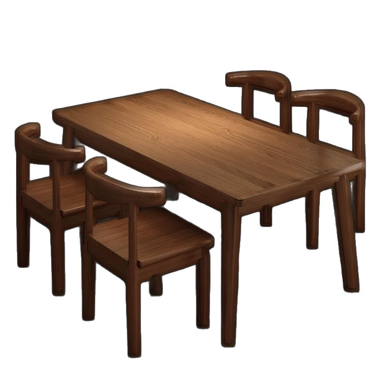 Mesa y silla de comedor de pierna de madera sólida, mesa de tablero de color nuez de estilo pequeño, 2026 nueva mesa rectangular
