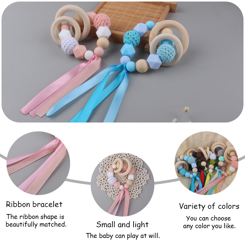 Nuevo bebé suministros cinta pulsera mordedor bebé creativo cuentas de silicona mordida pegamento molar juguete AliExpress