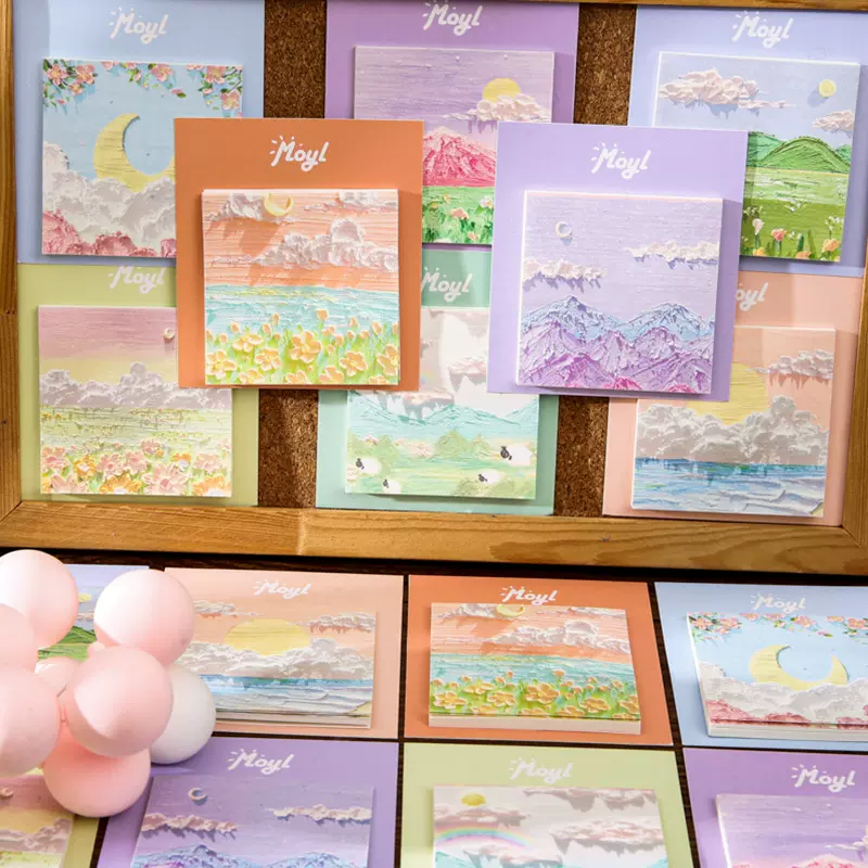 油画便利贴高颜值学生用简约ins风手账便签纸有粘性强风景便签本