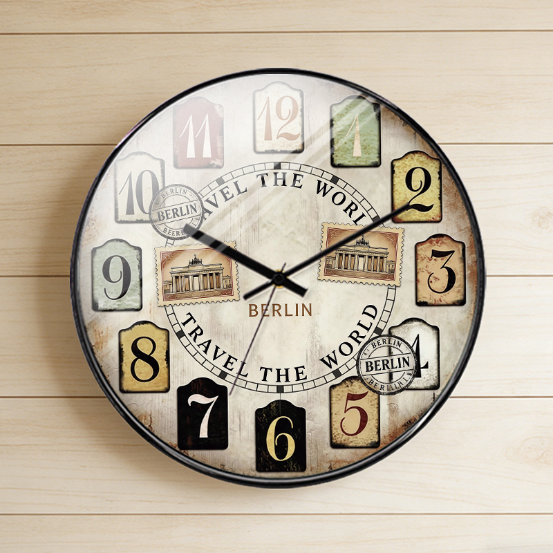 Travel-Themed Silent Wall Clock Berlin Landmark Stamp Design Living Room Homestay Cafe Clock Silent Quartz Wall Clock