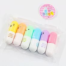 包邮卡通荧光笔6色套装药丸造型标记笔迷你彩色记号笔