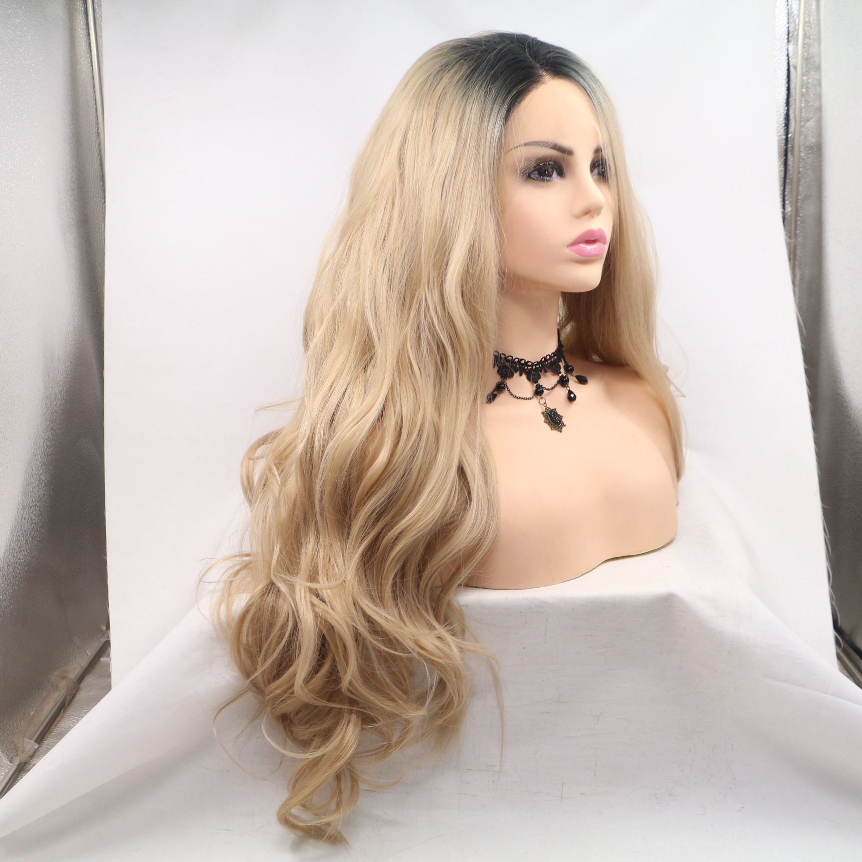 NEW LOOK pelucas de encaje de fibra química europea y americana ondas grandes teñidas pelucas de color