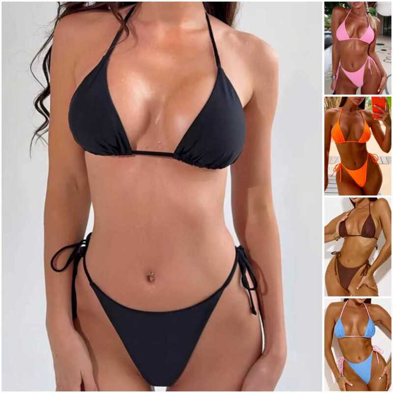 Sexy Thong Three-Point Swimsuit for Women with Straps, Low-Waist Split Bikini, Amazon Cross-Border Swimwear